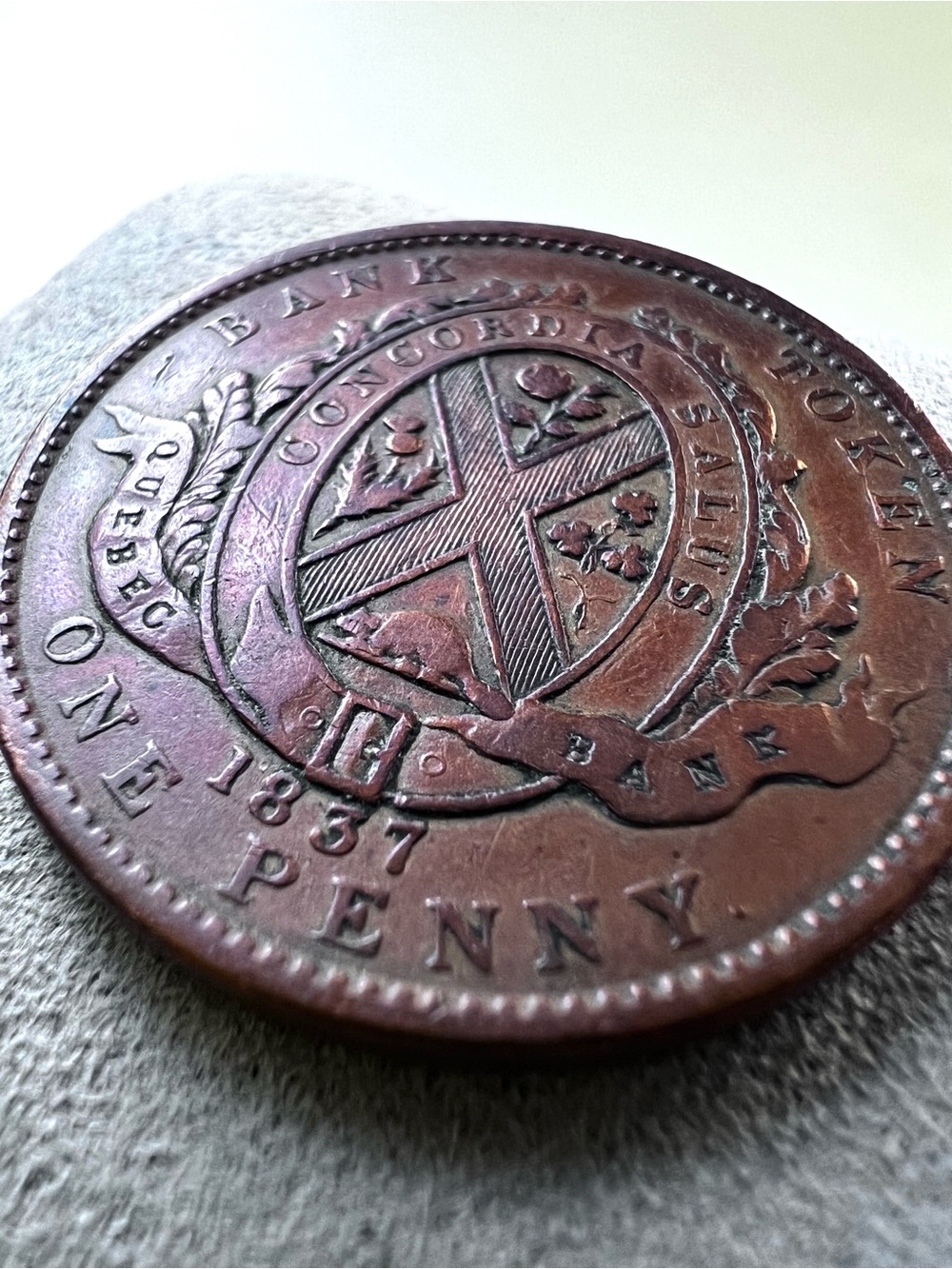 Authentic 1837 Province of Canada Quebec Bank One Penny Habitant Token Coin